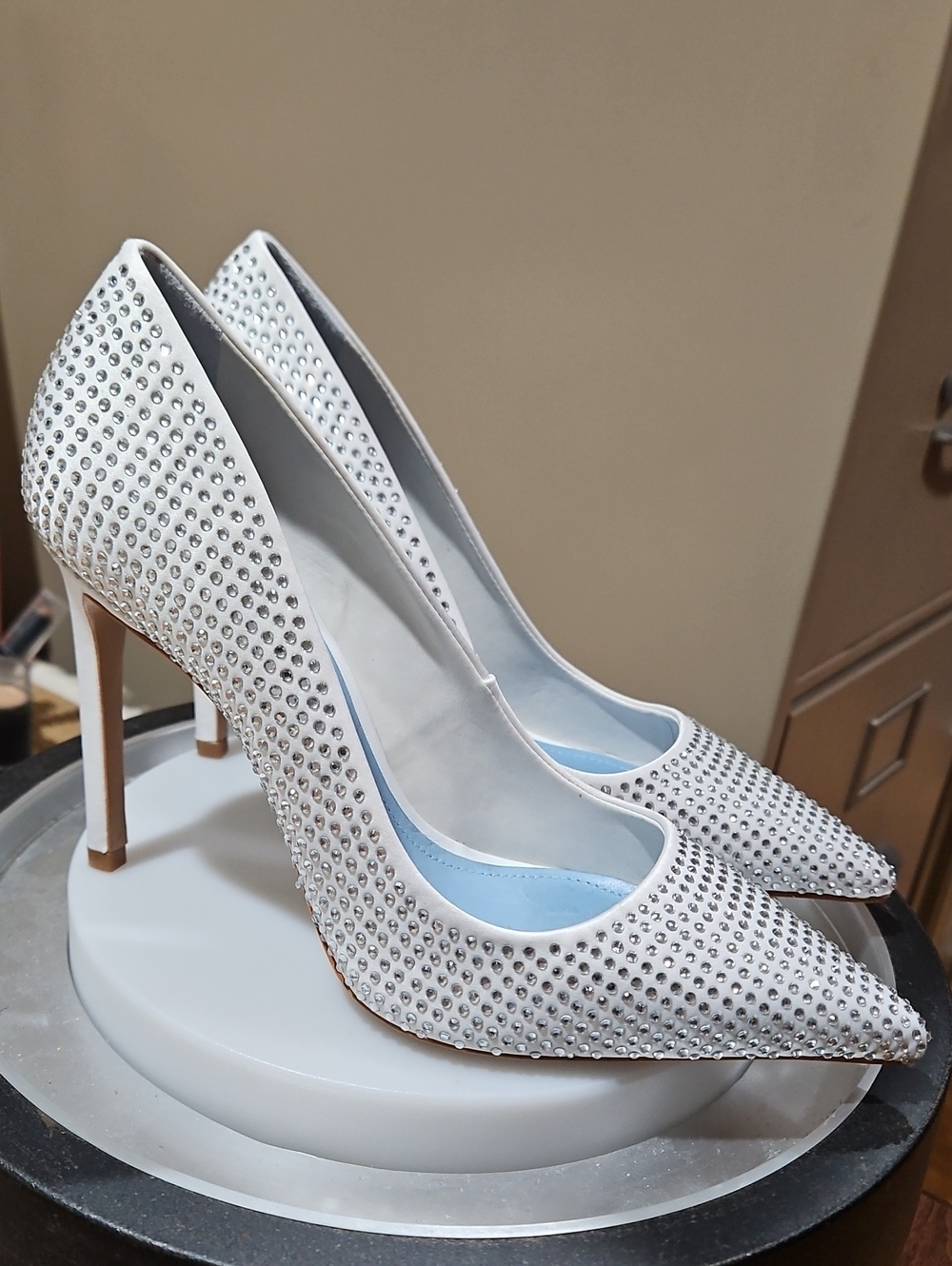 SCHUTZ White Crystal Studded Pointed Stiletto Heels